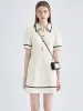 Dresses Bubble Sleeve Dress Women's Summer New Contrasting Polo Collar French Design College Style Small Fragrance Dress White Dress