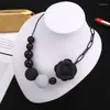 Pendant Necklaces Black Flower Beaded Necklace For Women Girl Adjustable Link Sweater Chain Fashion Trendy Jewelry