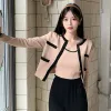 Cardigans Lucyever Korean Design Kontrast Färg Cardigans Women 2023 Ny Short Knited Vest och Cardigan Set Woman Elegant Chic tröja