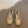 Sapatos casuais mulheres dedo do pé quadrado feminino salto baixo bombas decoração de metal 2024 vestido senhoras vintage deslizamento em raso único