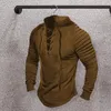 Men's T Shirts Men Ruched Top Long Sleeve Solid Color Vintage Style Stand Collar Lace-up Pullover With Pleated For Casual