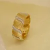 Xinfly 18k Pure Gold 0.37ct Natural Diamond Two Tone Wide Ring Men and Women