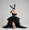 Schwarze schulterfreie Mädchen-Festzug-Kleider mit abnehmbarem Rock, bauschiges Ballkleid, Spitze, Schärpe, Tüll, Partykleid für kleine Mädchen, Handschuhe, Rabb5820557