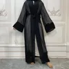 Abbigliamento etnico Abiti musulmani Abaya per le donne Abito maxi a maniche lunghe con lacci larghi a pois Sciarpa per la testa da donna Vestidos