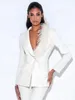 Women's Two Piece Pants Modern Women Suits 2 Pieces One Button Blazer Feather Sheer Lapel Prom Work Wear Party Slim Fit Plus Size Costume