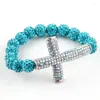 Charm Bracelets Fashion Ladies Crystal Pave Ball Cross Bracelet Shiny Black And AB Three Color Available