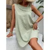 Casual Jurken Causale Mouwloze Witte Mini Jurk Vrouwen 2024 Zomer Losse Strand Diagonale Kraag Eenvoudige Tank Voor Gewaad Femme