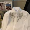 Blouses Femmes Blusas Mujer De Moda 2024 Bureau Lady Blouse Travail Style Doux Y2k Chemise Femme Manches Chemise Blanche Femmes Strass Tops