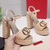 Sandals High-quality luxury sandals designer womens shoes fashion straw summer hemp rope thick heel waterproof platform super high metal LG catwalk height 13CM