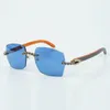 Modieus nieuw product blauw boeket diamant en geslepen zonnebril 3524018 met natuurlijke oranje houten armen en lensdikte van 3,0 mm