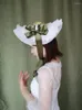 Berets 2024 Lolita vintage słomka czapka zielona wstążka maska ​​koronkowa fascynator kwiatowy kostium fantazyjny pokaz kobiet