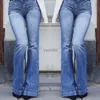 Damen-Jeans, Jeans für Mode, bodenlang, blauer Denim, gewaschene Taille, Bell-Bottom-Jeans in Übergröße, Damen 240304