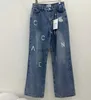 Dżinsowe dżinsy luksusowe dżinsy projektantki mody splatane dżinsowe spodnie CC list haftowy grafika 240304