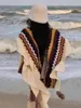 Kadın Örgü Bohemian Sonbahar Kış Şal Çok Renkli Salgalı Örme Püskürsel Pelerinler fırfırlar panço sıcak eşarp hırka