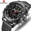 NAVIFORCE marque de luxe hommes montre à Quartz pour mode décontractée hommes en acier inoxydable étanche Sport montres LED analogique numérique Clock291q