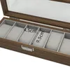 Horlogedozen Box Case Organizer Display voor heren Dames 6 slots Hout met glazen bovenkant