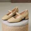 Robe chaussures Mary Janes femmes cuir verni talon épais tête ronde bouche peu profonde avec chaussures femme Zapatos Para Mujeres