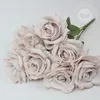 10 FlowersBunch Vintage Roses Coffee Bean Paste Purple Grey Pink Silk Bouquet For Birthday Party Wedding Decoration Room Layout 240301