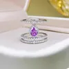 Cluster Rings Light Luxury Zircon Purple Water Drop Ring Female Fashion Romantic High Grade Flower Cut 925 Silver Jewelry Kofsac