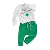 Conjuntos de roupas Bebê Menino Menina St Patricks Day Outfit Shamrock Carta Imprimir Manga Longa Moletons e Calças 2 Pcs Roupas