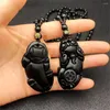 Pendant Necklaces Charm Green Jade Hand-Carved Coin PiXiu Yellow Black Crystal Stone Necklace Chinese Amulet Party Clothing Jewelry