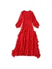 Robes décontractées Robe rouge avec un sentiment de luxe 2024 Femmes d'été Col rond Minceur Tempérament Banquet léger haut de gamme