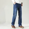 Calças de brim masculinas emendadas outono inverno em linha reta lazer solto elasticidade calças jeans homem cowboy bottoms plus size 46 44