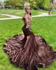 مثير الشوكولاتة VEET Mermaid Prom Virts for African Women 2024 Beded Plus Size Birthday Party Barty Vestidos de Fiesta 0431