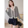 Frauen Strick Plaid Pullover Mantel Weste Zwei-Stück Set 2024 Herbst Lose Sanfte V-ausschnitt Strickjacke Kleidung