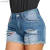 Kvinnor jeans kvinnor jeans kvinnors denim shorts för sommarknapp upp jean smala kort trasiga bredbensbyxor 2023 240304