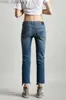 Jeans Jeans Neue Saison Yang Mis gleiche Qualität Single R13 Indigo mittlere Taille 8-9 Loch gerade Jeans 240304