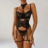 Bras Sets Sexy Lingerie Women Bra Garters Thongs Patchwork See Through Set Ladies Lace Underwear Erotic Costumes