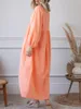Robes décontractées Mode Femmes Printemps Robe longue Couleur unie Col en V Manches Plage Vacances S M L
