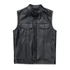 Svart krage ärmlös pu vest jacka mens singel-breasted upp och ner med fickor faux lädervästar rock s m l xl xxl xxxl240304