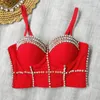 Serbatoi da donna Spilla alla moda di Little Overlord Perla Diamante brillante Abiti hip-hop Rete sottile modellante per il corpo Rosso