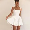 Mini robe de soirée courte blanche, tenue de plage, vacances d'été, à lacets, avec nœud, élégante, sexy, dos nu, robe de bal, en stock, 240227