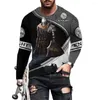 Herren T-Shirts Crusader Knights Bedruckte Langarm-T-Shirts Hip Hop Trend Vintage-Kleidung Mode Baumwolle O-Ausschnitt Tops Übergroßes Hemd für