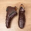 Dress Shoes Crocodile Pattern Men's Leather British Medium Top Short Boots Large Zapatos De Hombre Winter Warm Male Boot