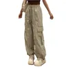 Pantaloni da donna Cargo Donna Abiti estetici Tinta unita Coulisse Vita bassa Pantaloni larghi con tasche Pantaloni sportivi anni 2000 Streetwear