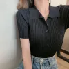 Pullovers Lucyever Turndown kołnierz Kobiet Sweter Tshirts Summer Bilbed Ciente Dzianin Tees Tops Woman Korean Button Up Cropped Pullover