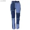 Women's Jeans New Hip Hop Autumn Blue/Pink Patchwork Jeans Women High Waist Hip Hop Jeans Ladies Trousers Female for Woman 240304