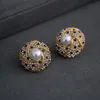 French Spring Fashion Retro pearl earrings women Ear stud Gold plated full diamonds Designer Jewelry E2024-3