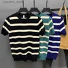 Homens camisetas Stripe Verão Mens Slim Fit Knit T Shirt Tops Casual O Pescoço Manga Curta Blusa Tees Casual Streetwea Masculino Plain Tops Q36 L240304