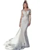 Mermaid Wedding Dresses Sexy Long Sleeve Lace Appliques Sheer Neck Court Train Charming Boho Beach Bridal Gowns 2024