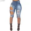 Jean femme Sexy Skinny trou Shorts jean Denim pantalon Denim droit slim jean court bleu clair S-2XL 240304