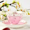 Ensemble tasse à café et soucoupe en céramique, joli thé de l'après-midi britannique rose, vaisselle en porcelaine noire européenne, 240301