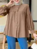 قمم Zanzea Fashion Women Long Sleeve Blouse Spring Sling Solid Abaya Abaya Shirt أزرار فضفاضة غير رسمية أسفل Blusas الإسلامي الملابس mujer