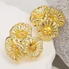 Hoop Earrings AENSOA Unique French Metallic Hollow Out Triple Flower Drop For Women Oversized Female Gold Silver Color Metal