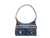 Designväska vintage kvinnor axelväskor denim handväska lady clutch handväskor underarmspåse blå handväska lyx dam shopping väskor m44464 äkta läderband