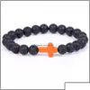 Kralen Auto Dvr Stranden Trendy 8Mm Zwarte Lavasteen Turquoise Kraal Kruis Armband Olie Diffuser Vulkanische Kralen Voor Vrouwen mannen Sieraden D Dhe5N